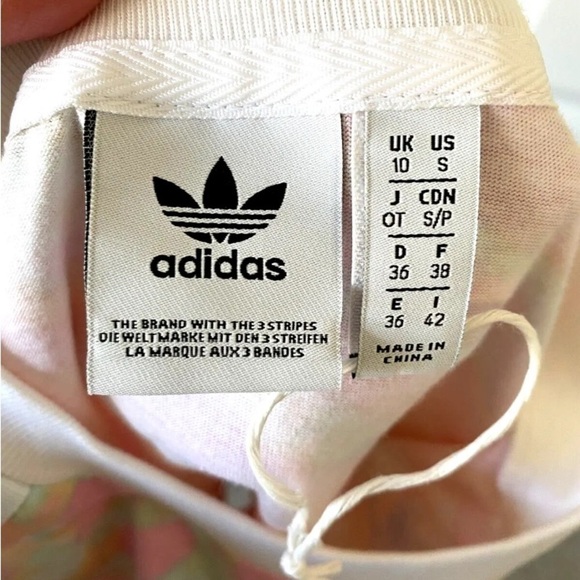 NEW Womens Adidas Sz Small Crop Top Pullover Crew Neck Logo Tie Dye Pink Stripe - Picture 6 of 6